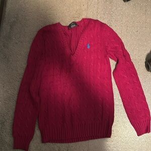 Never been worn Ralph Lauren sweater in fuchsia with blue logo